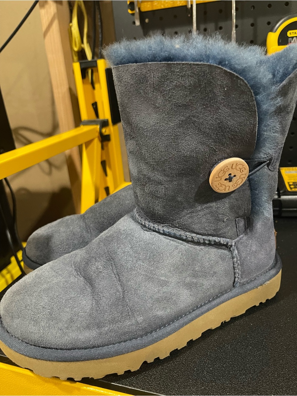 UGG Women's Short Bailey Button Boot in Slate Blue Suede